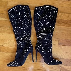 Black Studded Calf Boots (BRAND NEW)